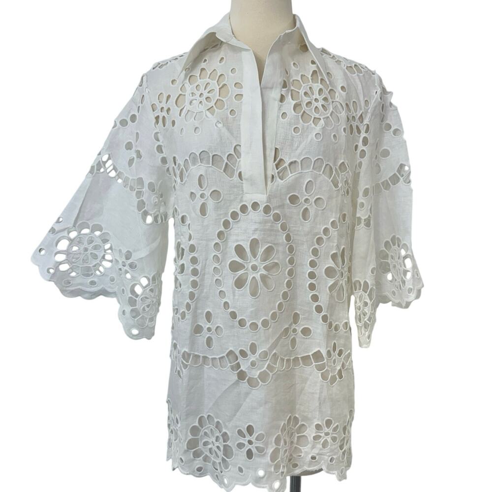 ZIMMERMANN Lexi Embroidered Tunic Eyelet Sheer Top in Ivory 0 (US 4) NWT